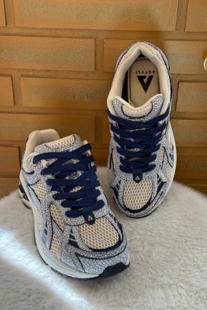 Basket femme ASFVLT City Run cuir marine, sneaker urbaine confortable et tendance pour usage quotidien