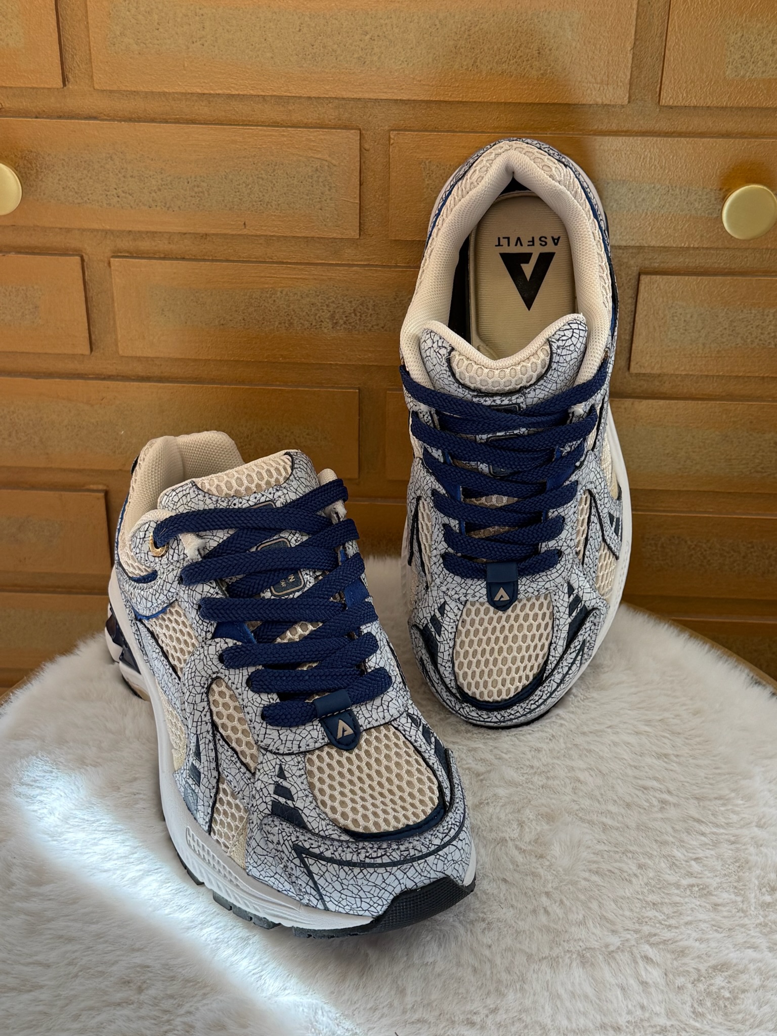 Basket femme ASFVLT City Run cuir marine, sneaker urbaine confortable et tendance pour usage quotidien