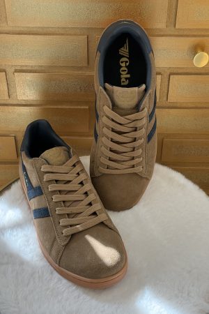 Basket homme Gola Equipe II Suede tobacco et navy, sneaker rétro en cuir velours confortable et élégante