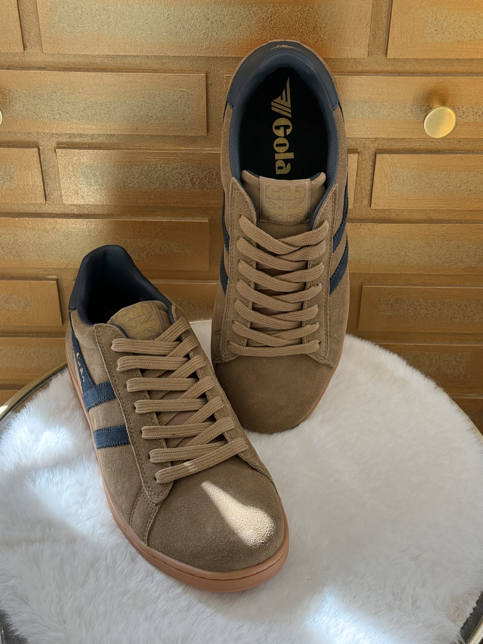 Basket homme Gola Equipe II Suede tobacco et navy, sneaker rétro en cuir velours confortable et élégante